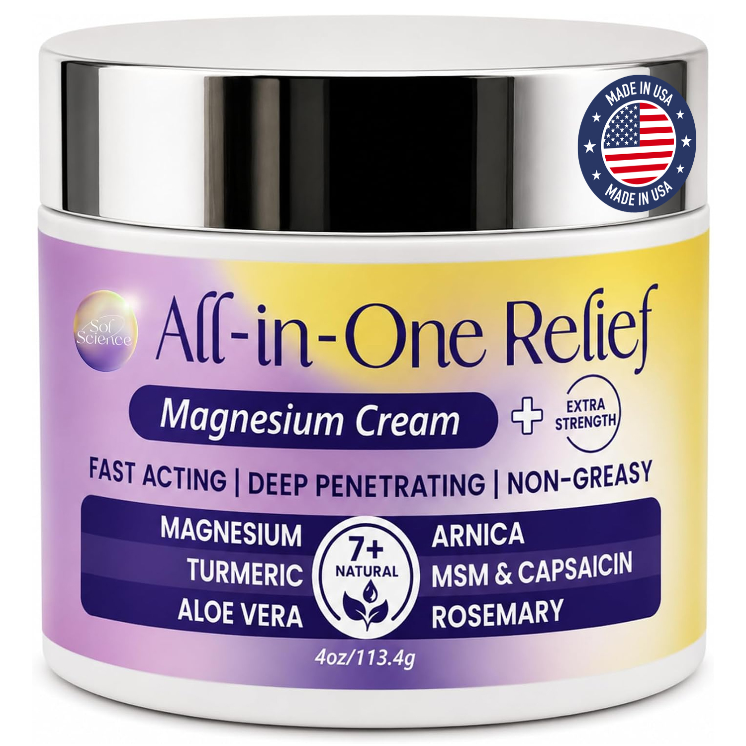 Sol Science All-in-One Relief Magnesium Cream for Muscle Pain – 4 oz