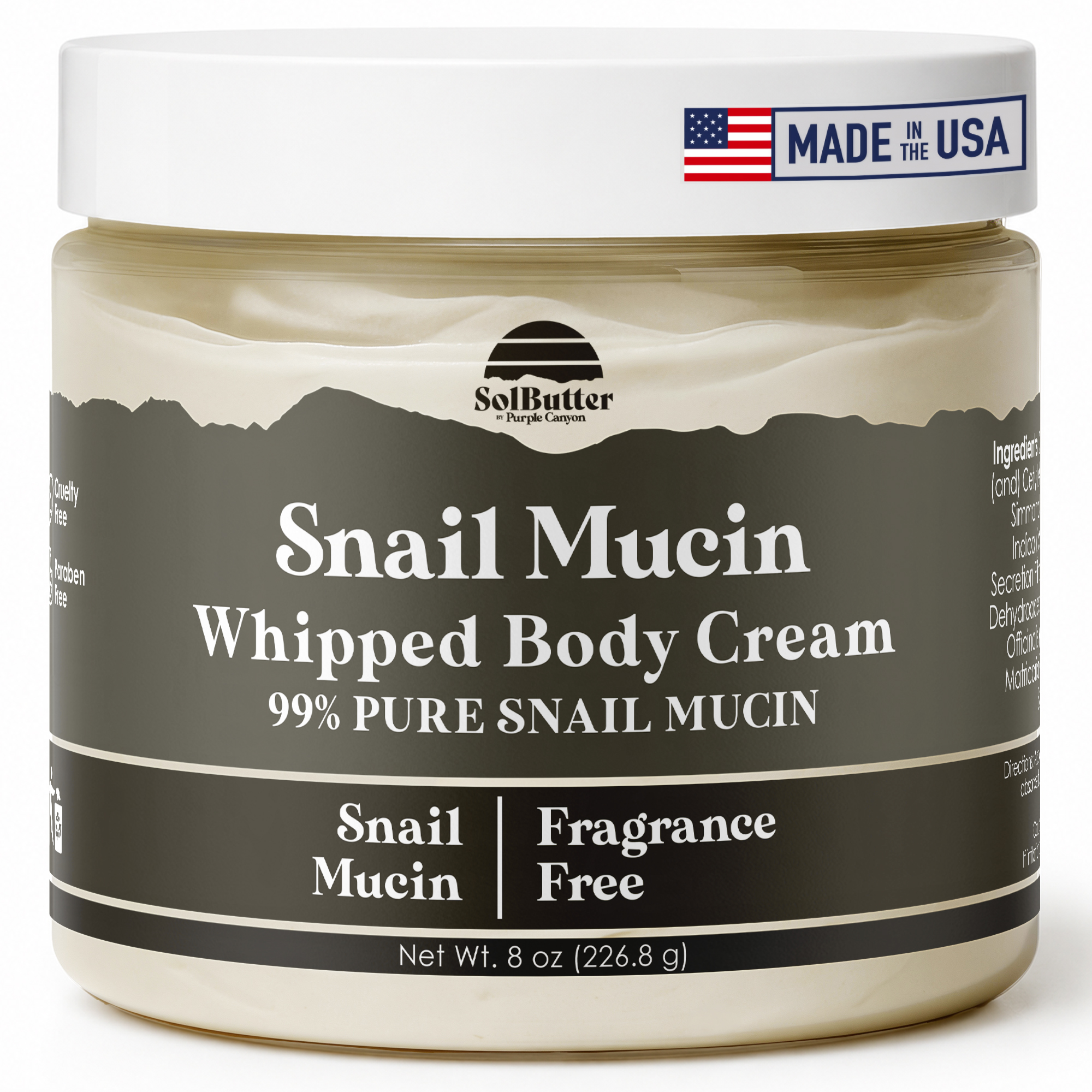 Purple Canyon Snail Mucin Whipped Body Butter, Unscented, 8 oz