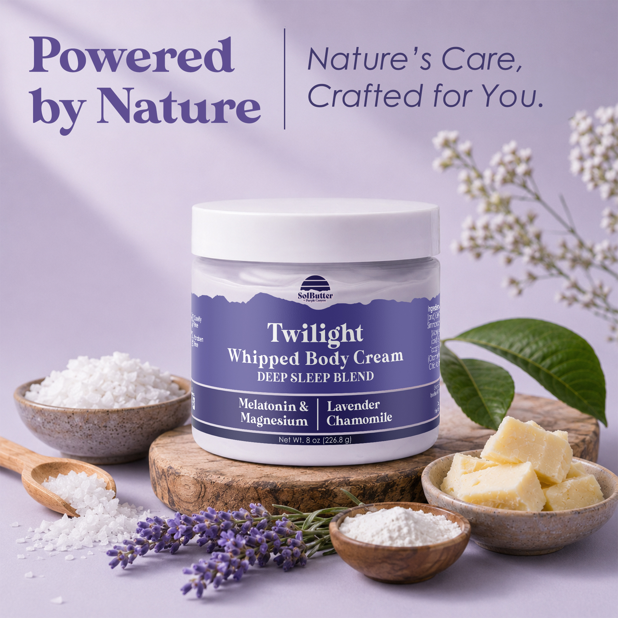Twilight Whipped Body Butter: Lavender Chamomile – Magnesium + Melatonin – 8 oz